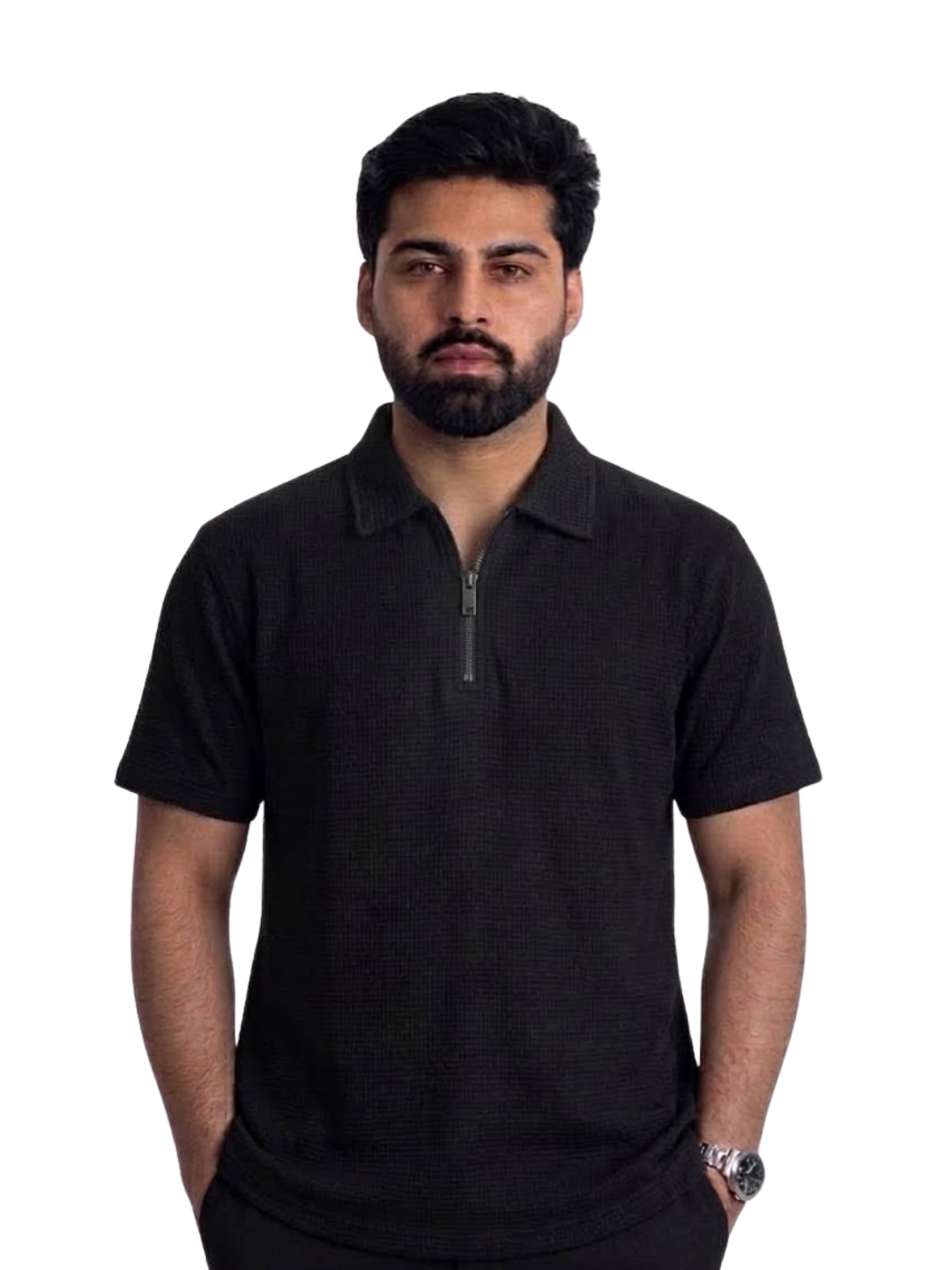 Black Zipper Popcorn Shirt