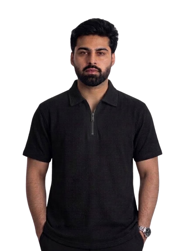 Black Zipper Popcorn Shirt