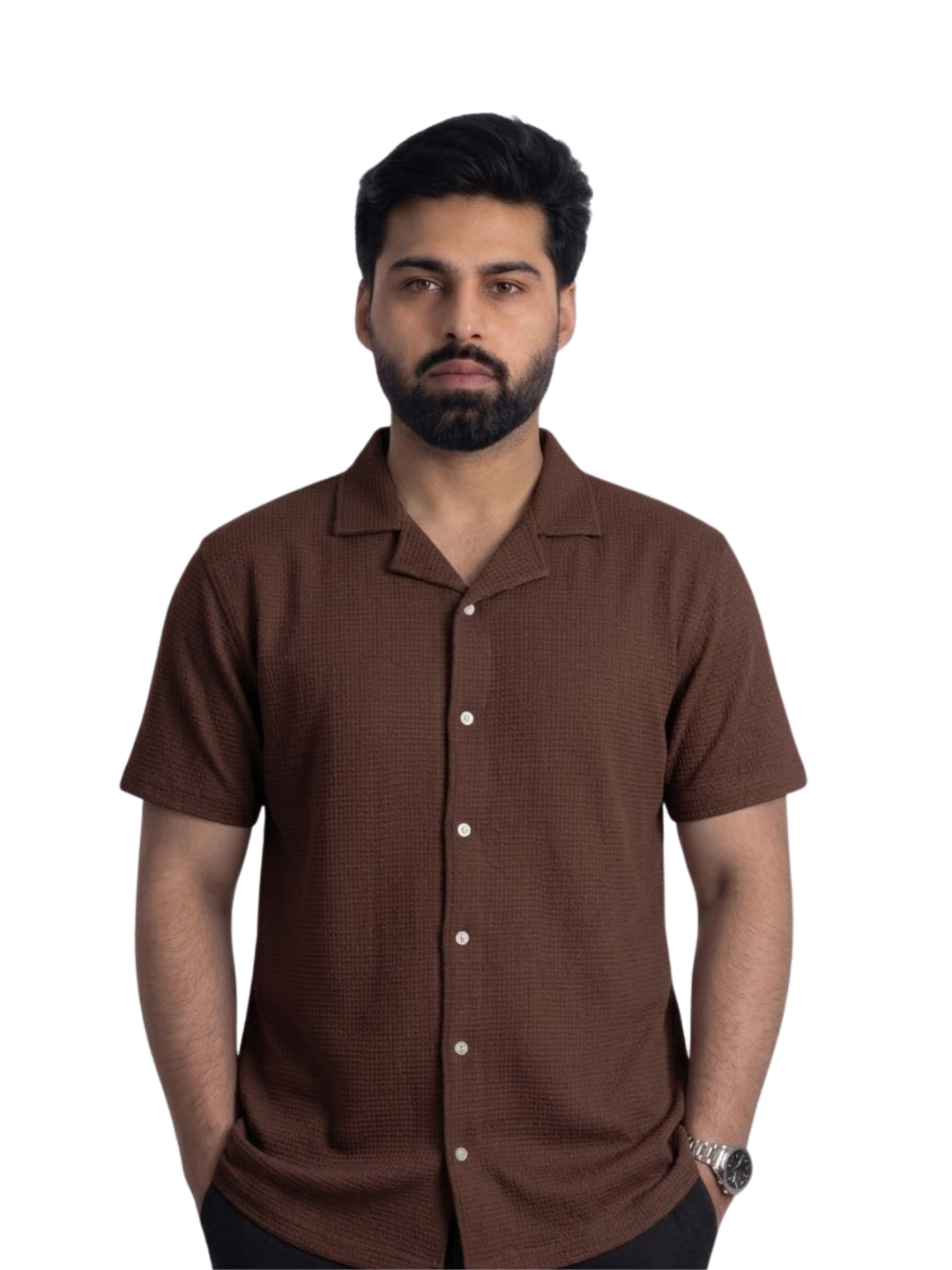 Casual Brown Popcorn Shirt