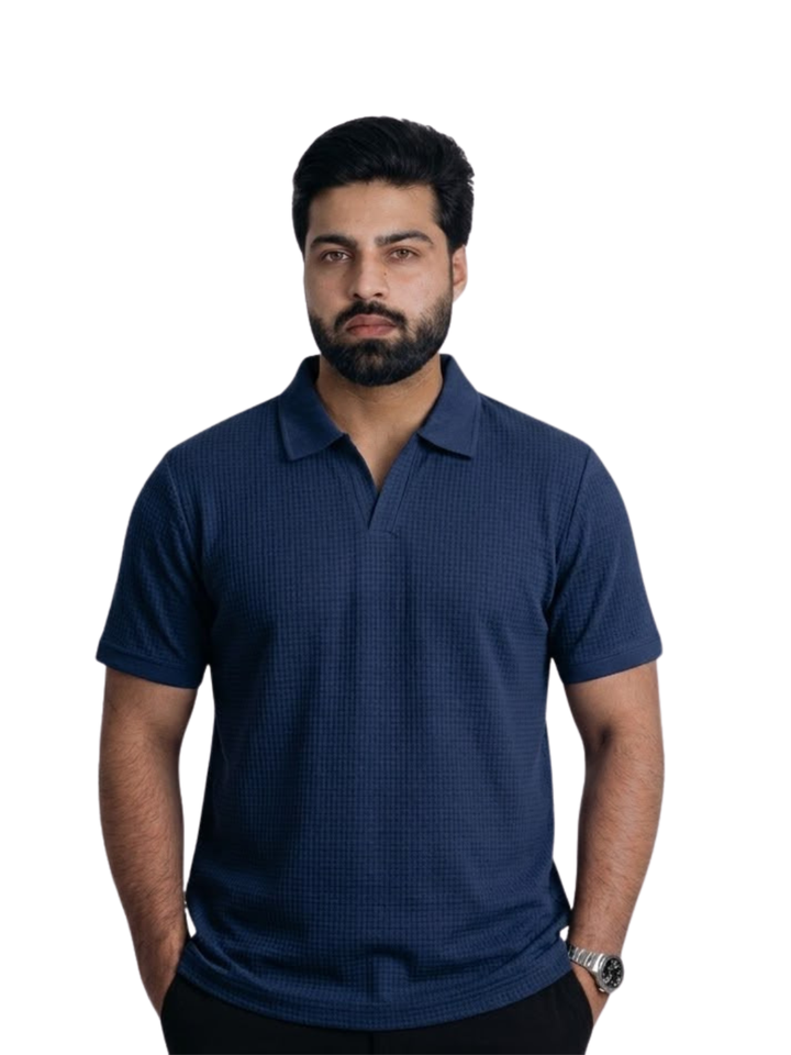 Blue V-Shape Popcorn Shirt