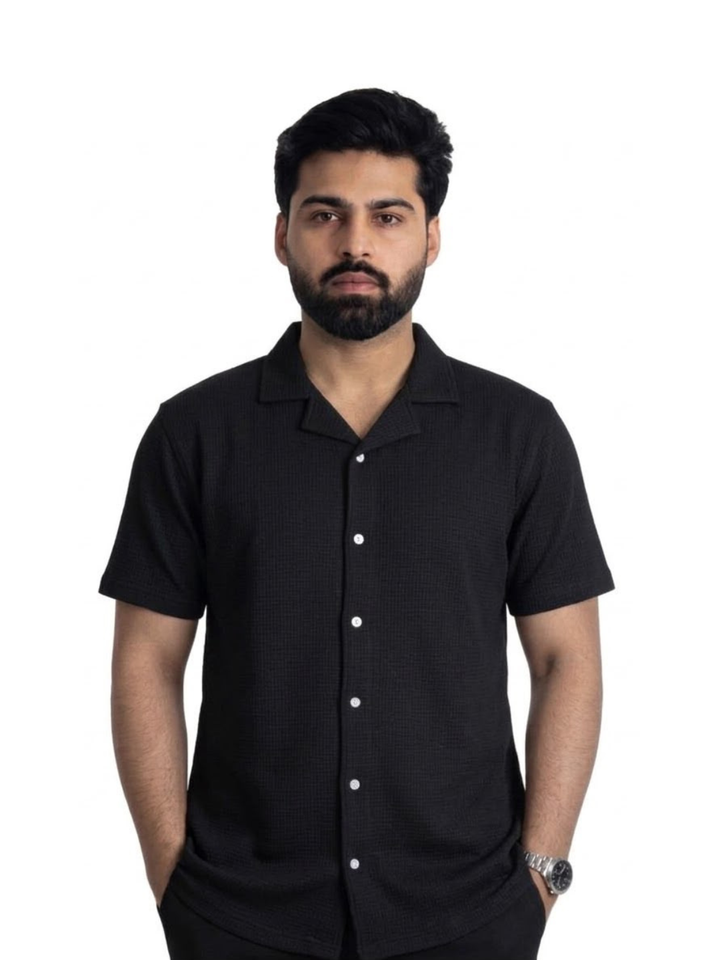 Casual Black Popcorn Shirt