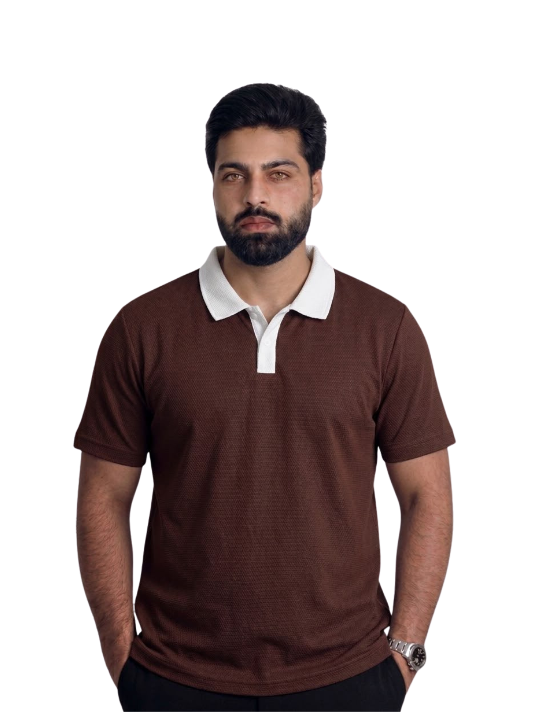 Brown V-Shape Popcorn Shirt