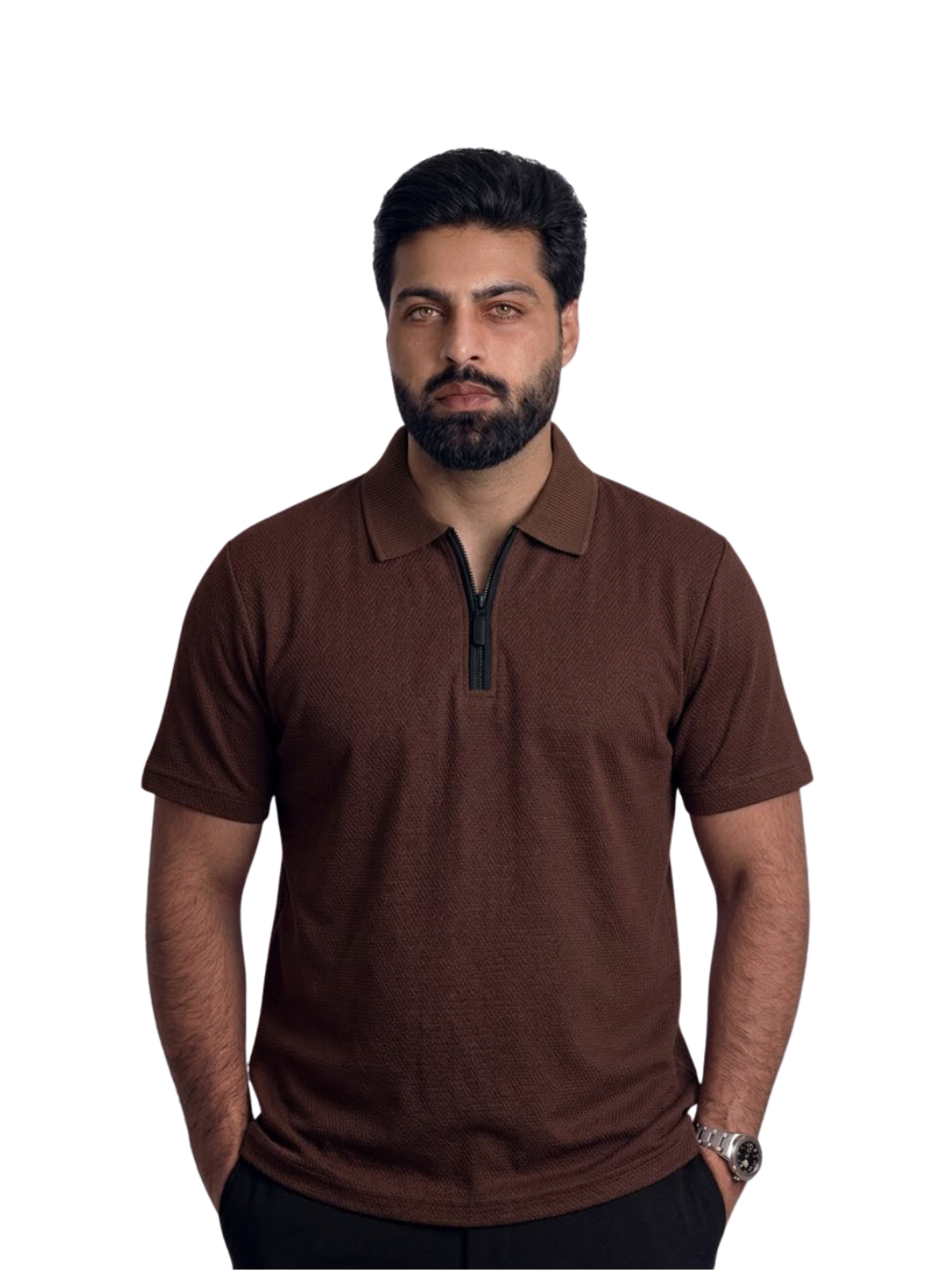 Brown Zipper Popcorn Shirt