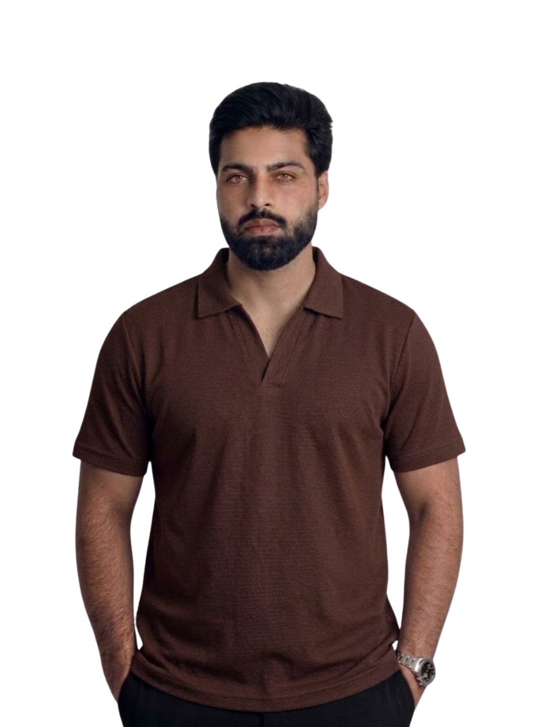 Brown V-Shape Popcorn Shirt