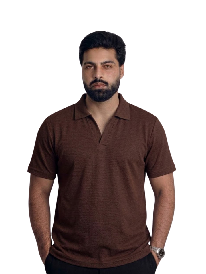 Brown V-Shape Popcorn Shirt