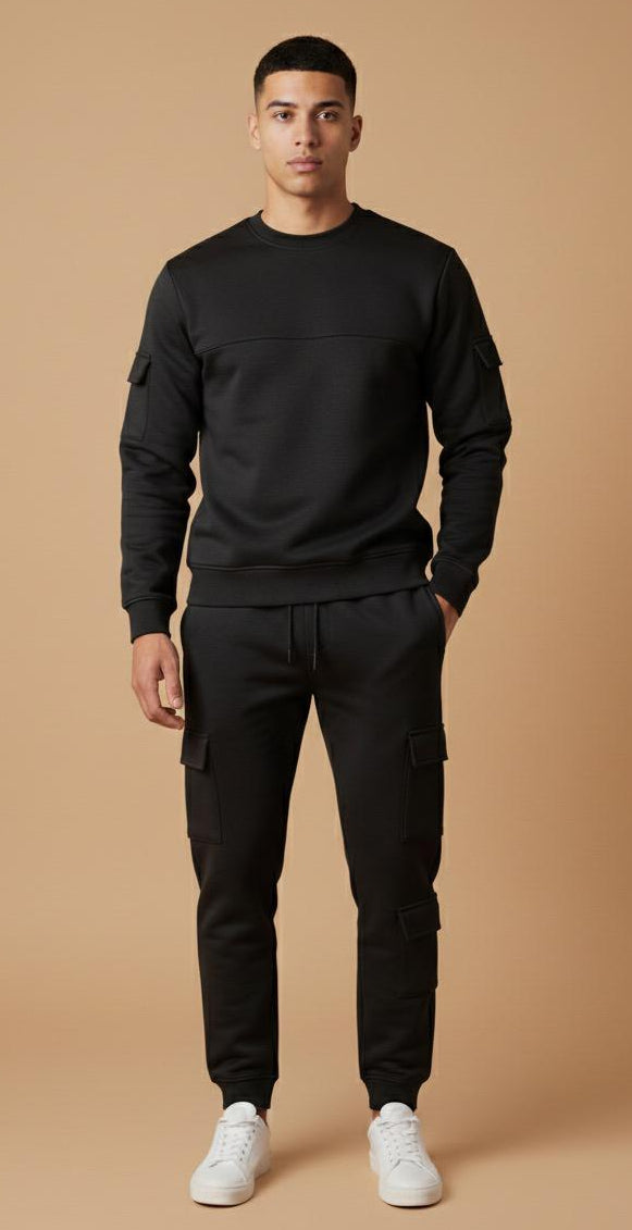 Black Cargo Tracksuit Set