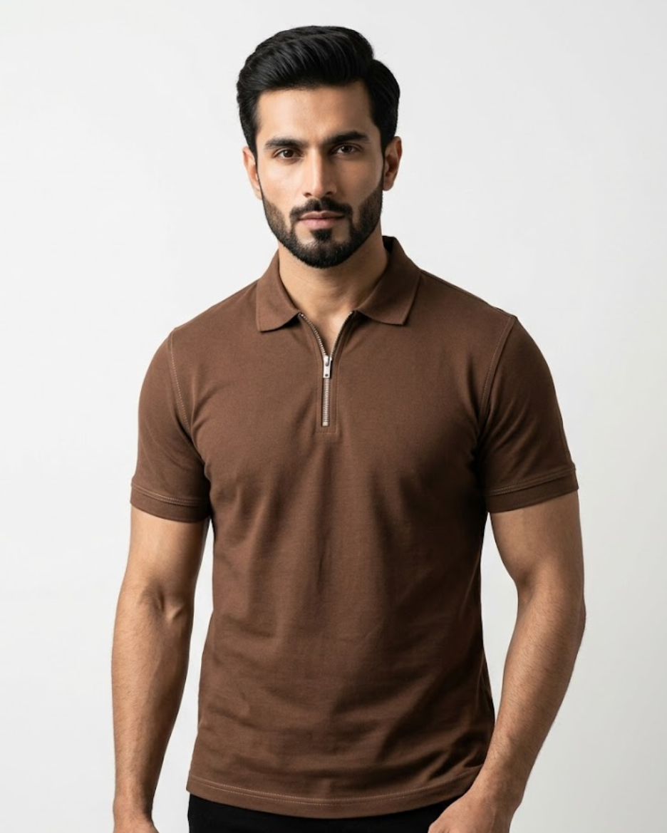 Brown Polo Zipper